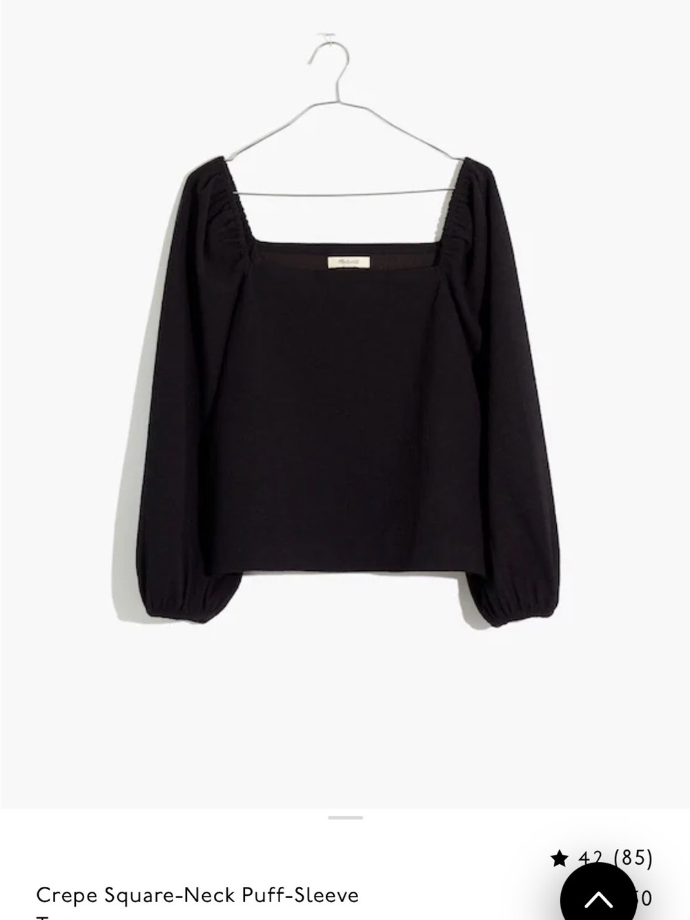 Madewell Crepe Square-Neck Puff-Sleeve Top - Black - Picture 8 of 9